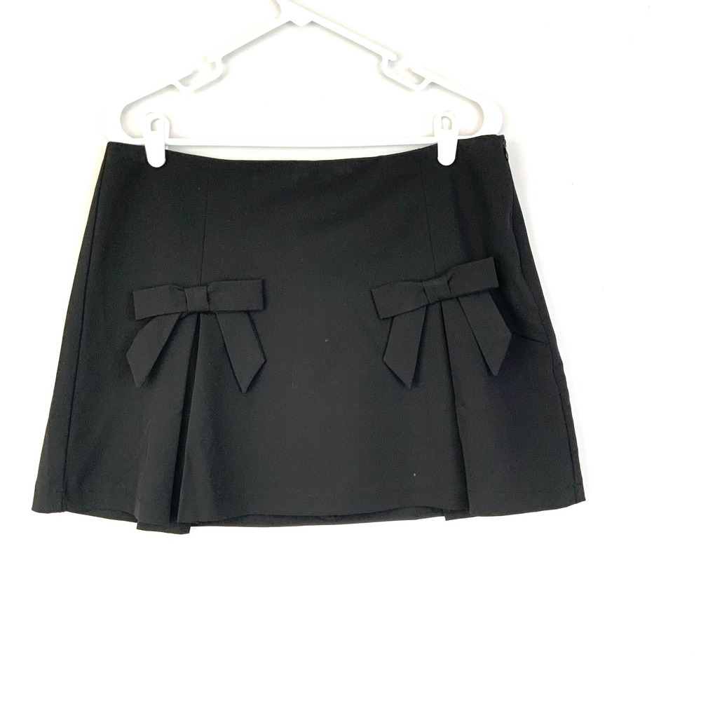 Altar'd State Sz XL Black Bows Pleated Mini Skirt Skort Babydoll Whimsigoth
